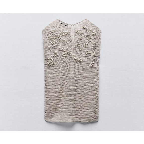 ZARA KNITWEAR TOP WITH FAUX PEARLS LIMITED EDITION LIGHT GREY S M REF. 7521/107 - Picture 5 of 12